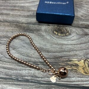 Dankadi S925 Rose Gold Plated Beaded Bracelet Ball Charm Sterling Silver in Box